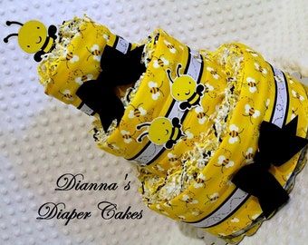 Baby Diaper Cake Bees Shower Gift or Centerpiece