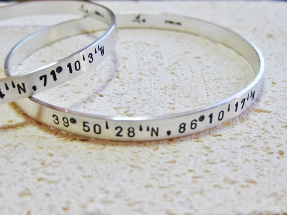 Latitude Longitude Solid Sterling Silver Bangle Bracelet   Il 570xN.614951226 Hh3v 