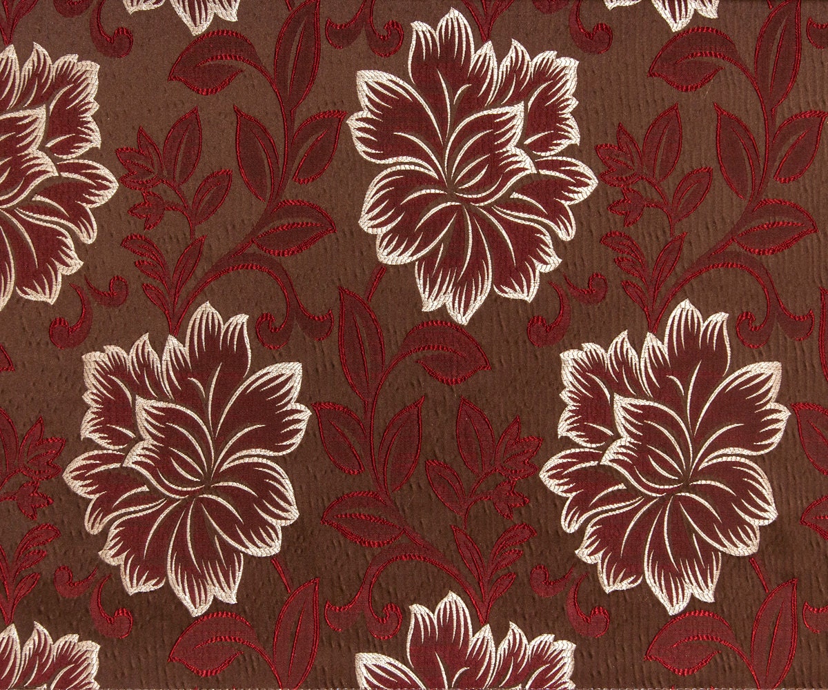 Maroon Floral JA Fabric By The Yard Curtain Fabric Upholstery