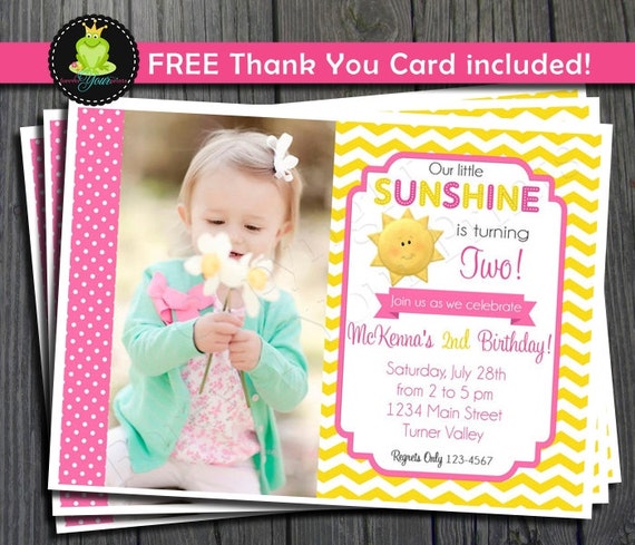 Sunshine Birthday Invitation - FREE Thank You Card included Il_570xn