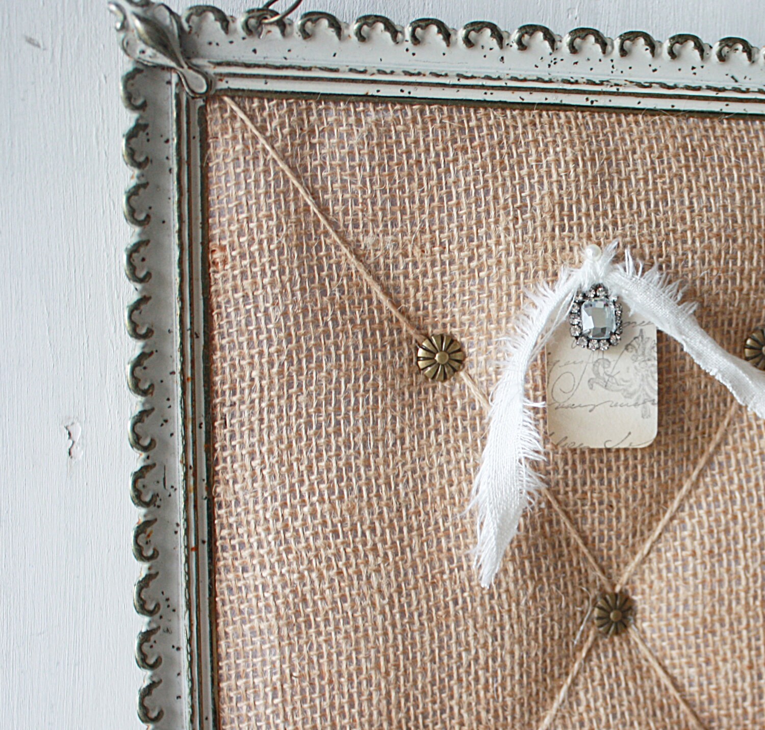 Burlap Memo Board in Vintage Frame
