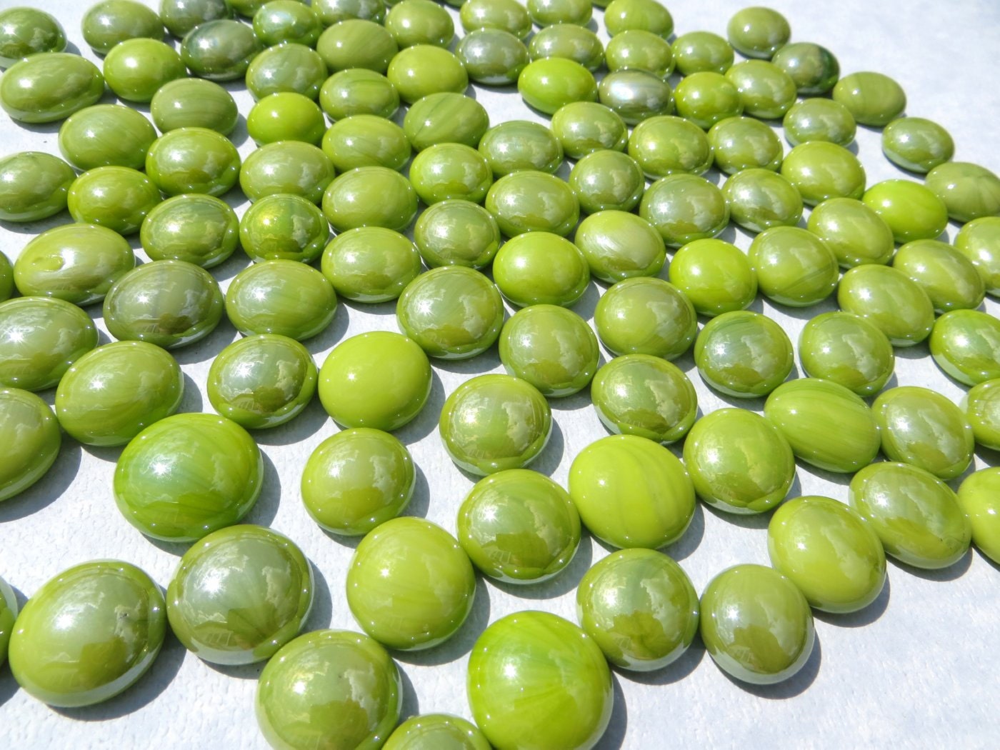 Lime Green Iridescent Mini Glass Gems Mosaic Tiles 50 Flat Back