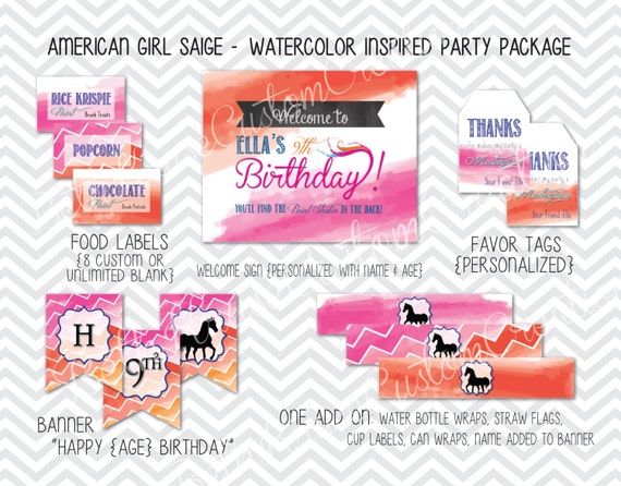 american girl saige - watercolor inspired party printable package by ...