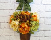 Fall Wreath, Metal Wall Pocket, Autumn Decor, Floral Wall Arrangement, Peonies Fall Wreath, Metal Wall Pocket, Autumn Decor, Floral Wall Arrangement, Peonies