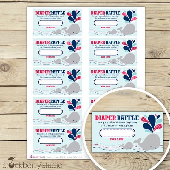 Whale Baby Shower Diaper Raffle Tickets - Boy Baby Shower Games - Instant Download - Nautical Navy Blue Baby Shower Diaper Raffle Cards Il_570xn
