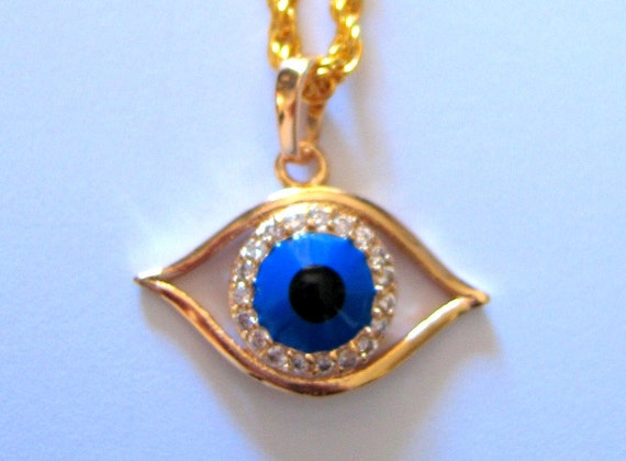 EVIL EYE Protection AMULET Gold Glass and Zirconia by AURANABAZAAR