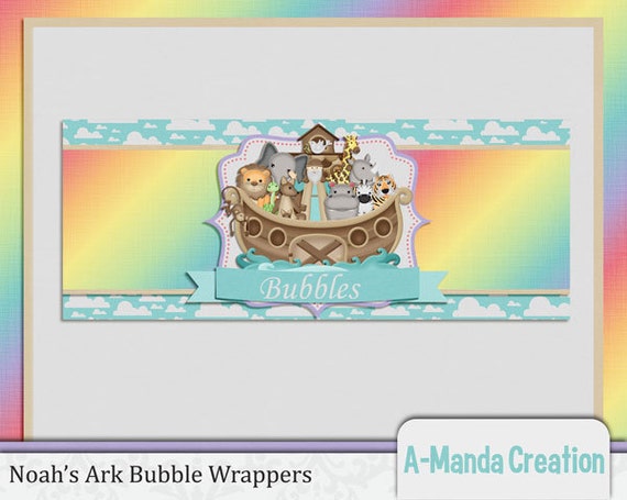 Noah's Ark Birthday Party, Baptism or Baby Shower Printable Bubble Wrappers great for party favors Il_570xn
