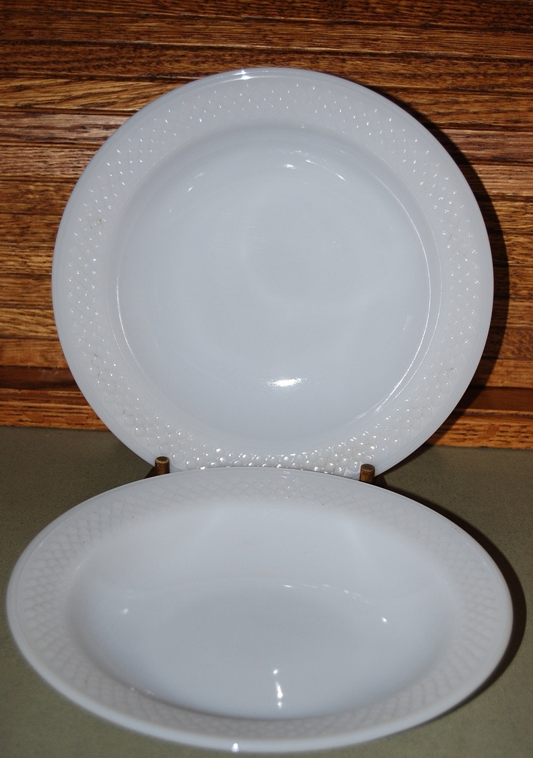 Federal Glass Milk Glass Soup or Salad BowlsDiamond Pattern Haute Juice