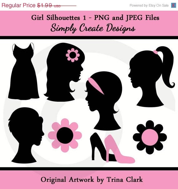 SALE Girl Silhouettes Clipart Girly Girl Clip Art Commercial and Personal Use Il_570xn
