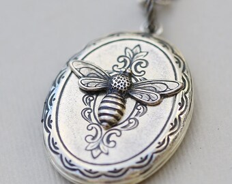 Locket Necklace,Silver Bee Locket,Beelieve Life Is Sweet,Jewelry Gift, Silver Locket,Locket,Silver Bee Locket,Silver Chain,Wedding Necklace