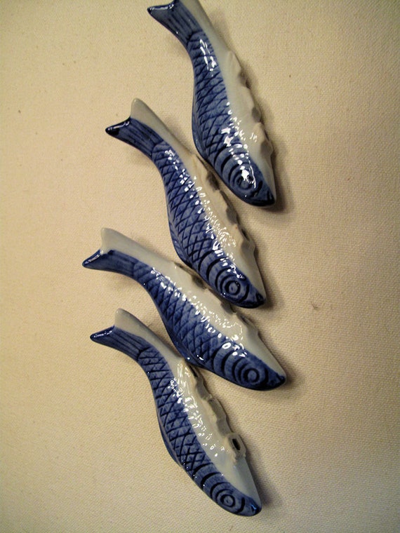 Vintage Chinese Porcelain Fish Chopstick Rests/HoldersSet of