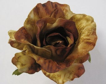 Variegated Browns Rose Flower Poly Silk Hair Clip