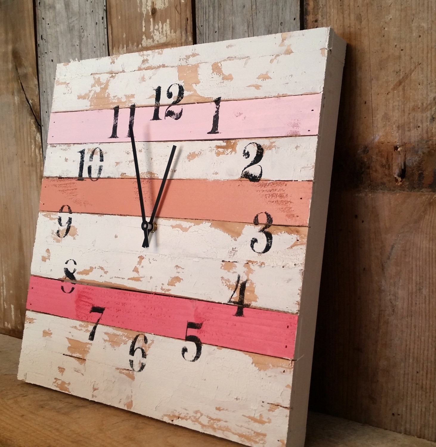 Wall Clock Shabby chic pink clock 16x16 girls room cottage