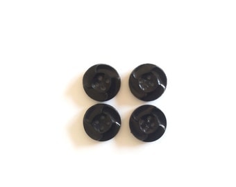 4 Black Plastic Buttons, Vintage Buttons