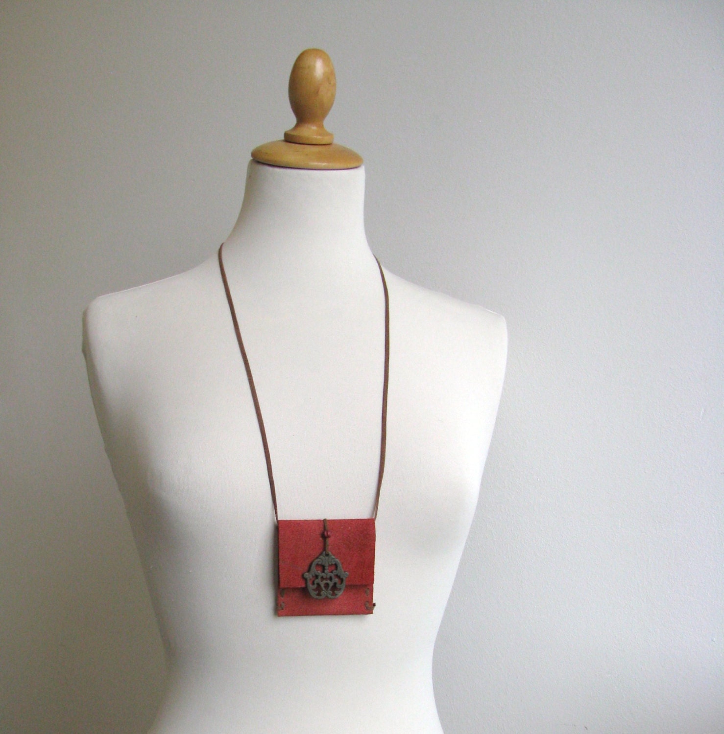 small leather pouch talisman medicine bag necklace red suede