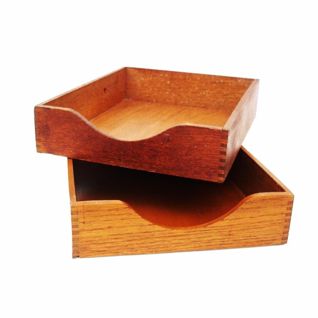 Vintage Wood Desk Trays Office Trays Dovetail Box by WhimzyThyme