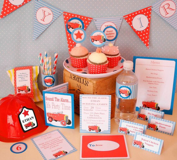 Fire Truck Birthday Party Printable Kit - INSTANT DOWNLOAD -BONUS Editable Hat Labels Il_570xn