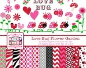 Love Bug Valentine Digital Paper Valentine Clipart - Love Bug Clip Art - Valentine Digital Graphics INSTANT DOWNLOAD Il_170x135