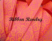 Elegant orange swirls on hot pink 7/8" grosgrain ribbon Halloween Il_170x135