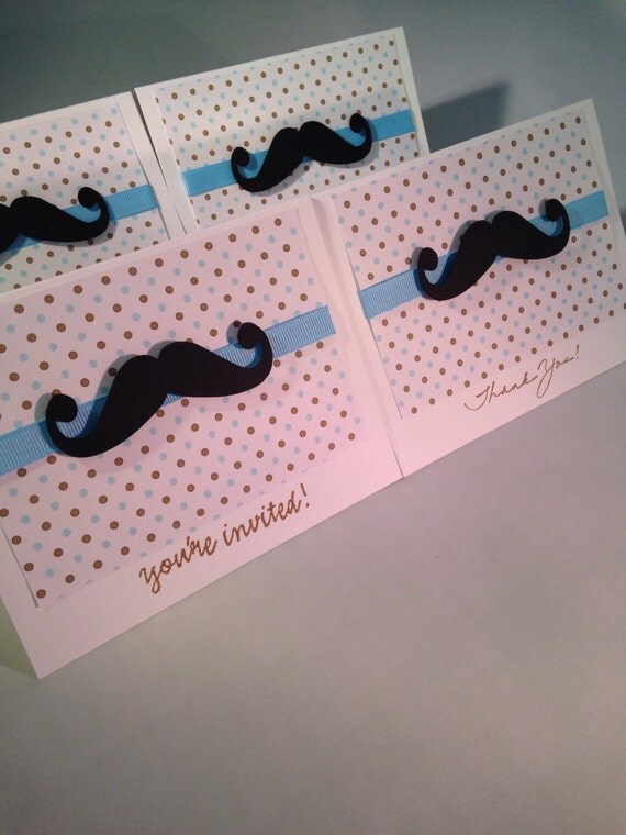 handwritten shower invitations baby 11 Baby  Invites  STOCK Shower Mustache Polka ON    Baby in  Blue SALE