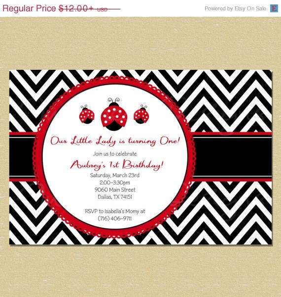 10% OFF SALE Chevron Ladybug Birthday/Baby Shower Invtation - All Ages Il_570xn
