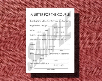 Simple Wedding Mad Lib A Fun Guest Book Alternative- Advice for the happy coulple