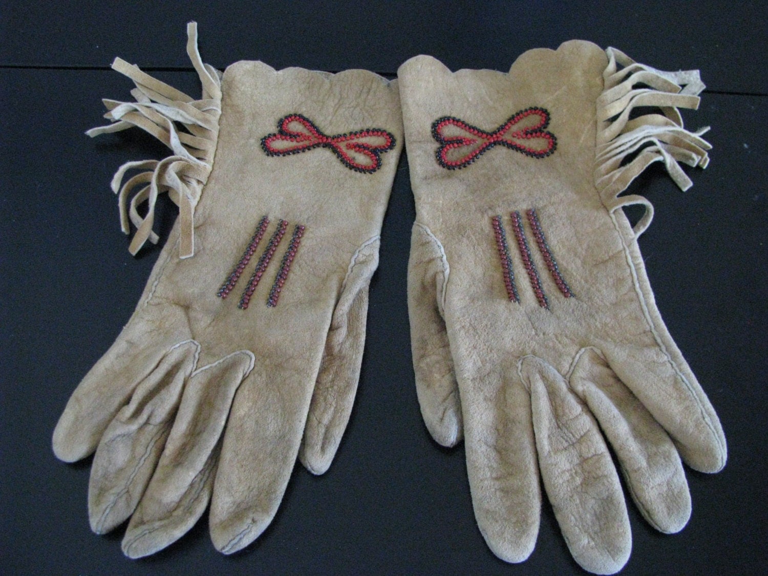 Native American Indian Leather Gauntlet Style Gloves