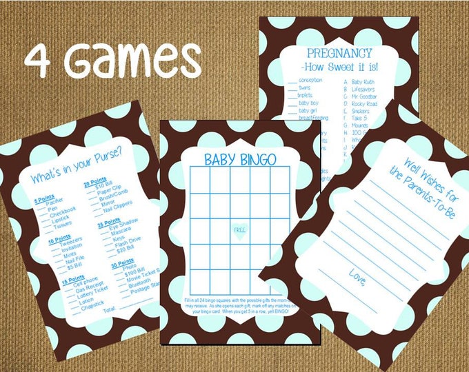CRAZY SALE Set of 4 Baby Shower Game Advice For The Parents Cards ~Bingo Purse Candy Bar Game Instant Download Printable PDF File