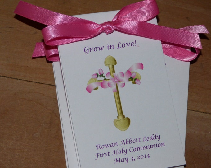 Personalized Pink Floral Cross Religious Baptism First Holy Communion Christening Thank You Gift Favors SALE CIJ Christmas in July