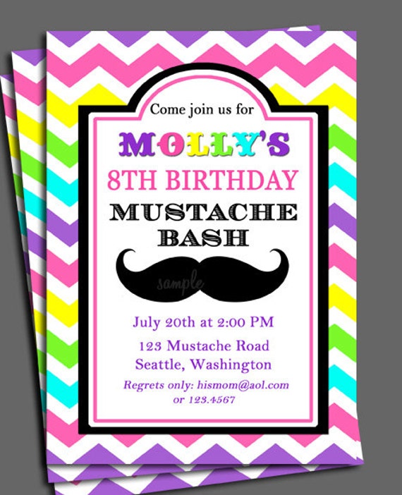 Mustache Invitations For Girls 2