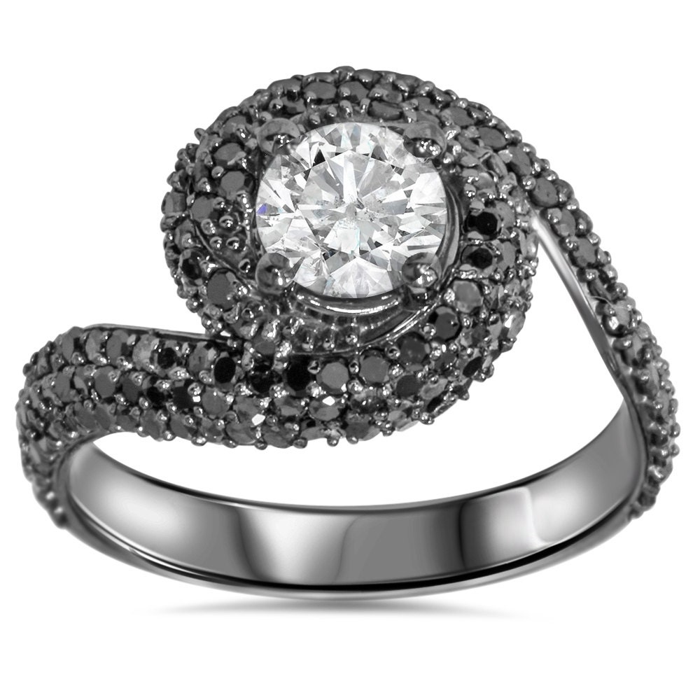 2.00CT Black & White Pave Diamond Engagement Ring 14k Black