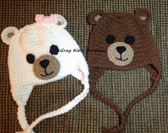Crochet Teddy Bear Hat, Crochet Bear Hat - All Sizes