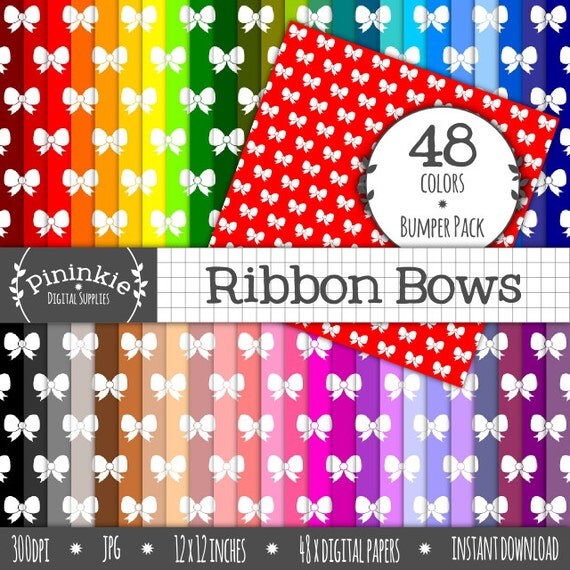 Ribbon Digital Paper Bows Bow Scrapbooking Paper Pack Photo