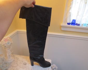 Vintage Vero Cuoio High Black Leather Boots Size 37 1/2