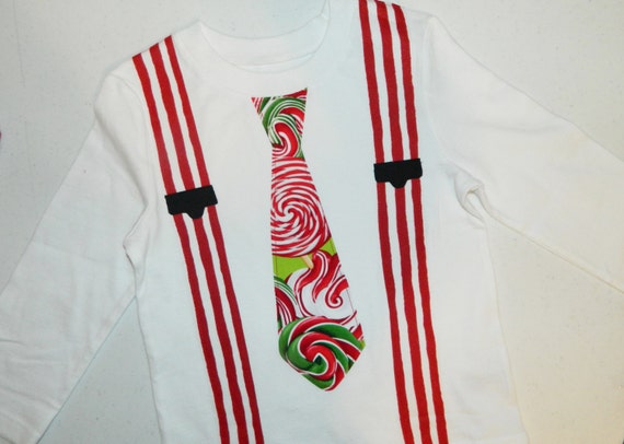 Boys Christmas SHIRT with red and green candy cane stripes tie