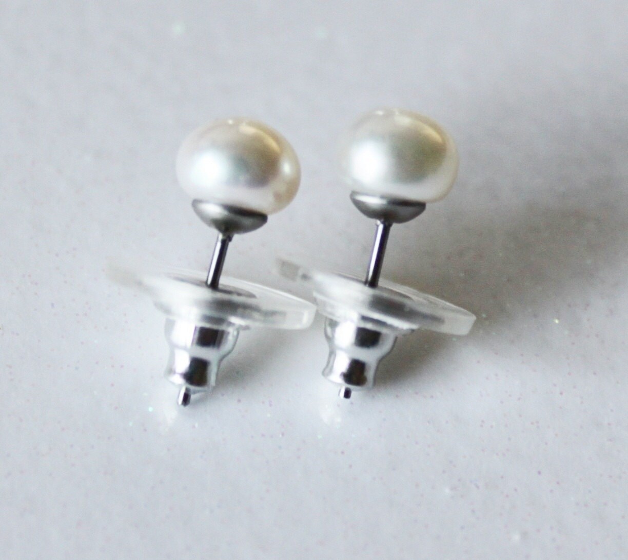 Surgical Steel REAL pearl stud earrings 67mm Fresh Water