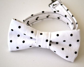 SALE Boys Bow Tie Ages 2-10 White with Black Dots