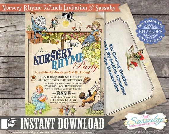 DIY Nursery Rhyme Invitation - INSTANT DOWNLOAD - Editable & Printable Party Invitation by Sassaby Il_570xn