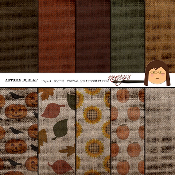 Autumn Burlap, 10 pack digital scrapbooking papers, 300 DPI, 12x12