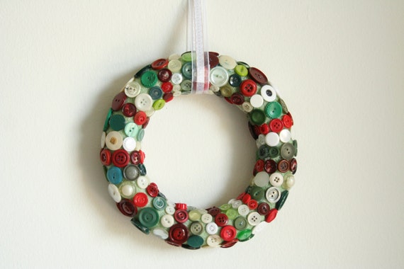 Button Wreath Christmas wreath made with red white and green