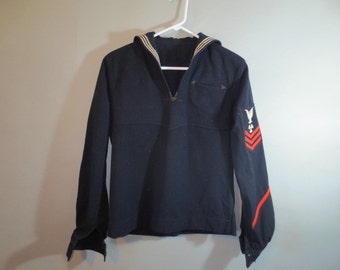 SALE***1940s Wool Sailor Uniform Bl ouse // Shirt // Dark Navy Blue ...