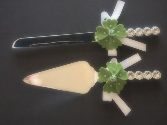  Cake  Server and Knife  Set  Wedding  Lime Green 