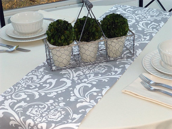 ThePreppyOwlBoutique White Grey by Runners damask table Damask for  etsy runners Table