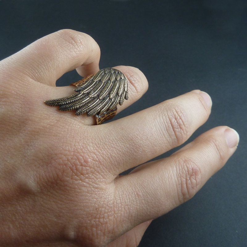 Wing Ring White Bronze Angel Wing Ring