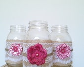 Decorated Mason jars, lace and flower, shabby wedding, flower vase, brush holder, candle holder, housewarming. Multiple color choices! Il_170x135