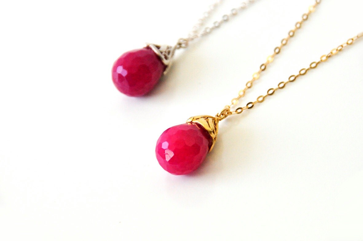 Ruby Drop Necklace Ruby Jewelry Red Ruby Necklace Gold fill