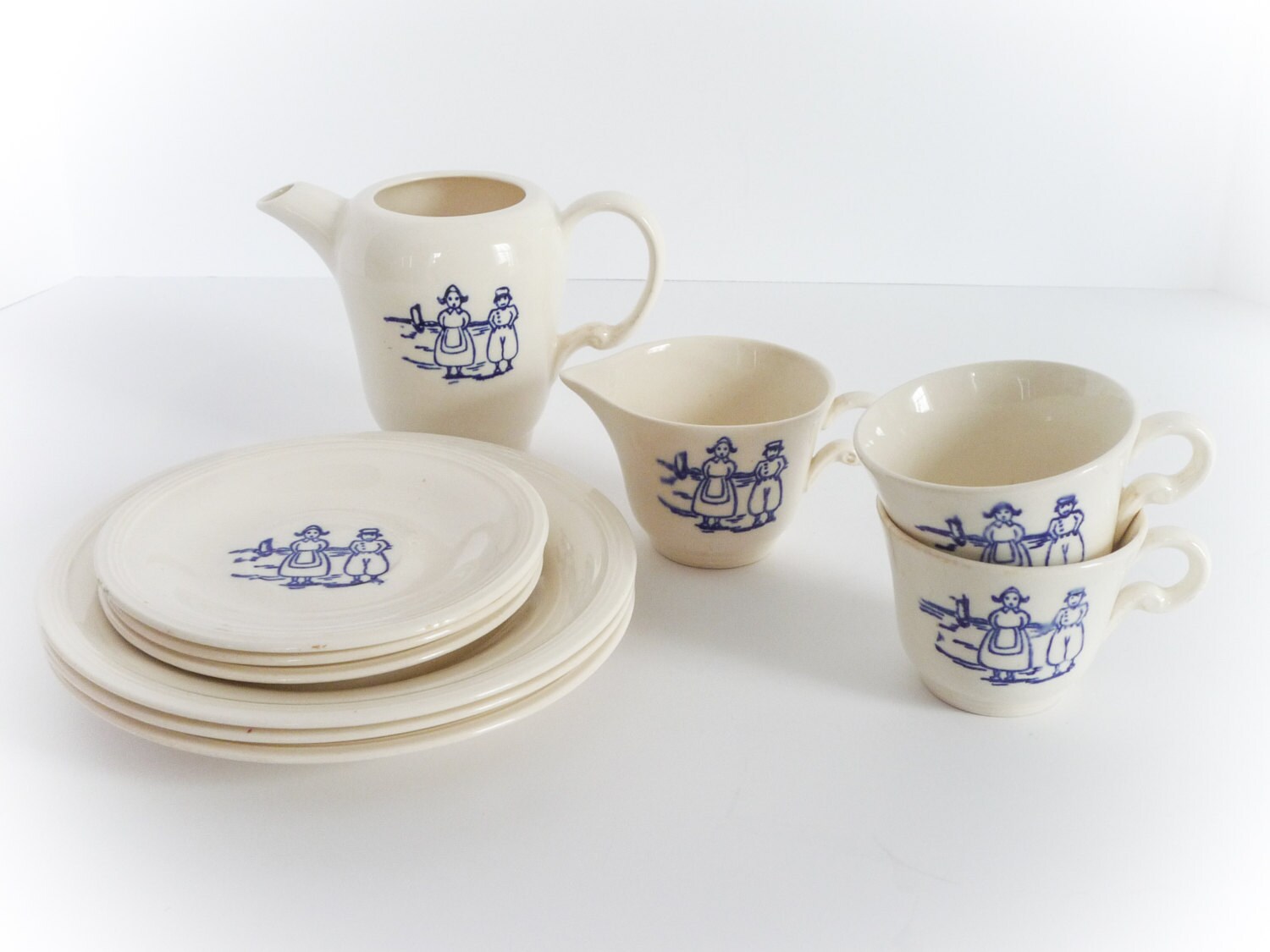 Edwin Knowles Childs Tea Set Dutch Scene Made in USA 10 Pieces