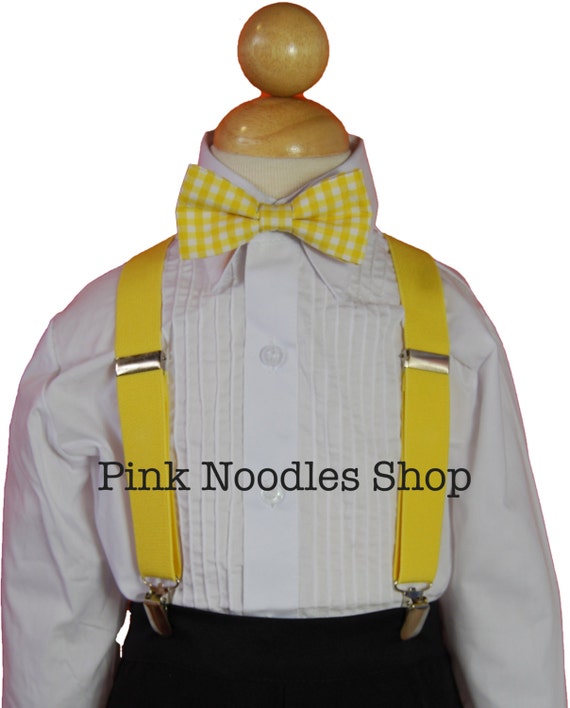 Boys Kids Infant Yellow suspender and yellow checker bow tie