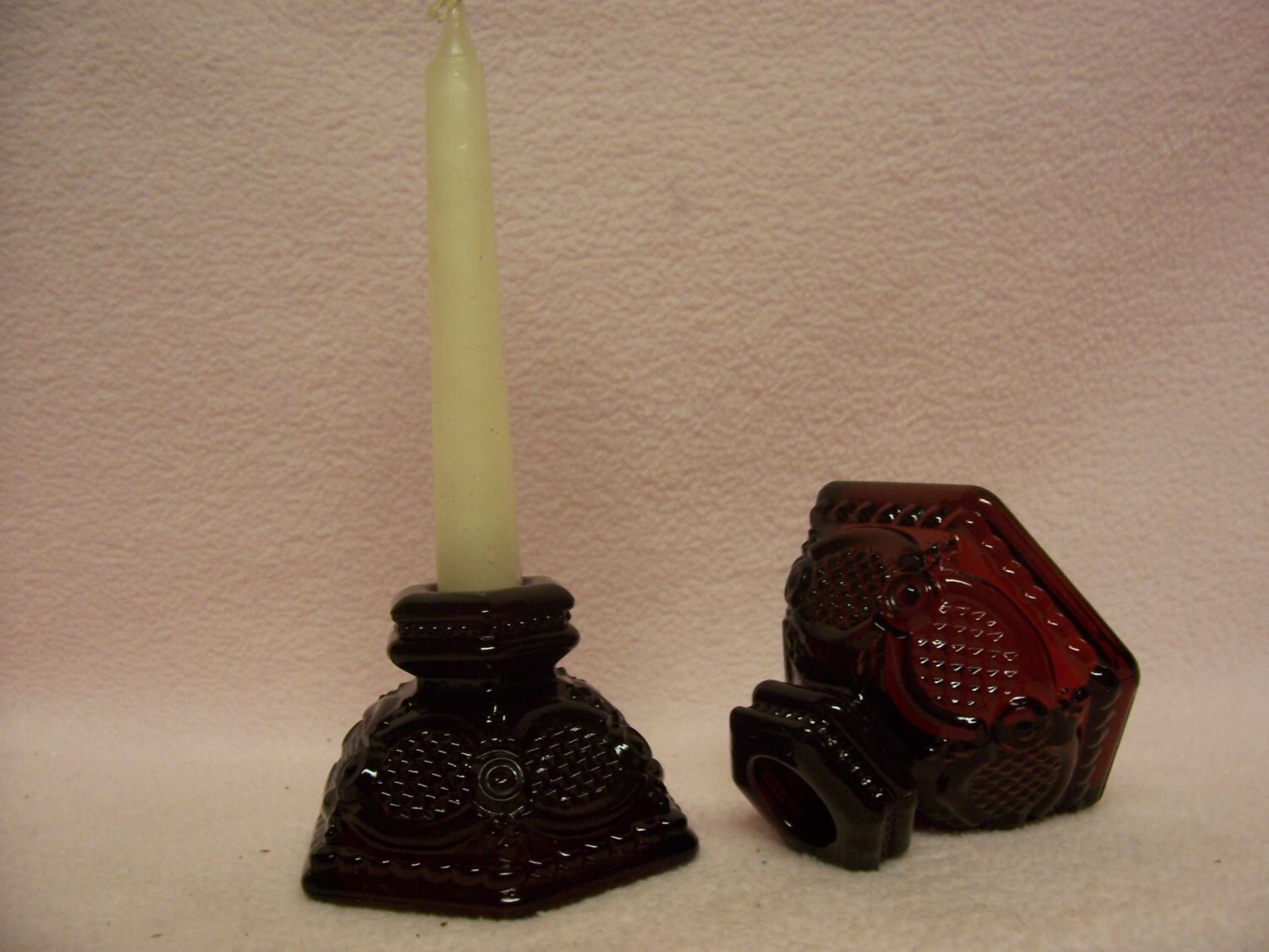 Ruby Red Candle Holder Avon Cape Cod Vintage Pair