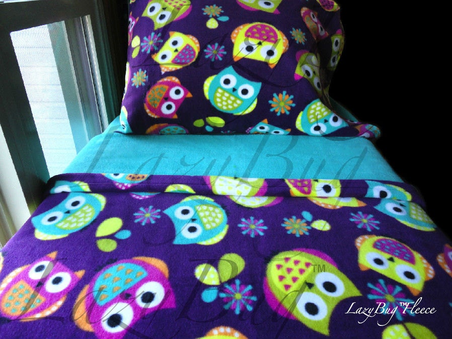 Girls Owls Toddler Fleece Bedding Set 'Purple Owls'